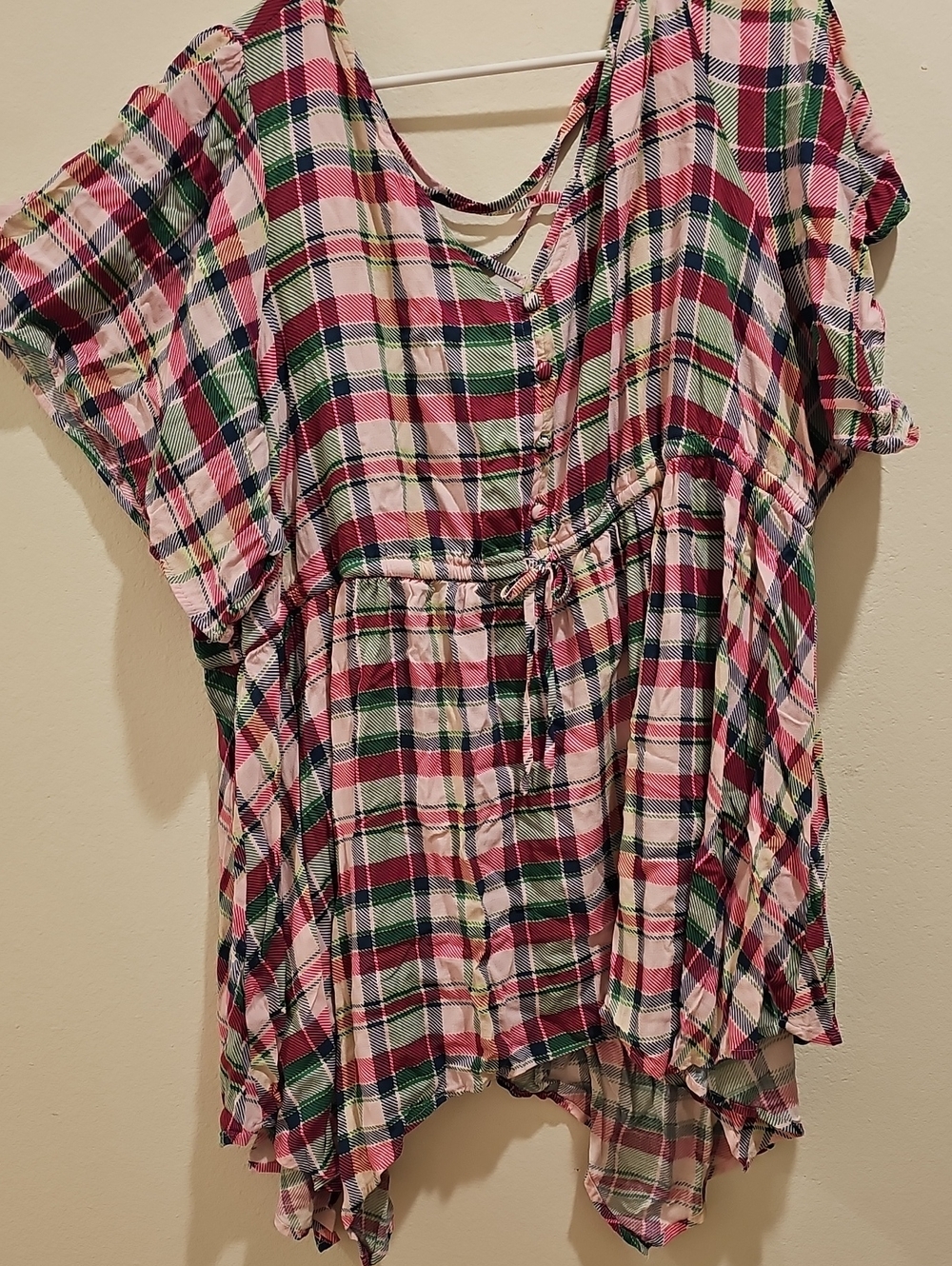 torrid Pink, Green & Navy Plaid Short-Sleeve Button Front Tunic